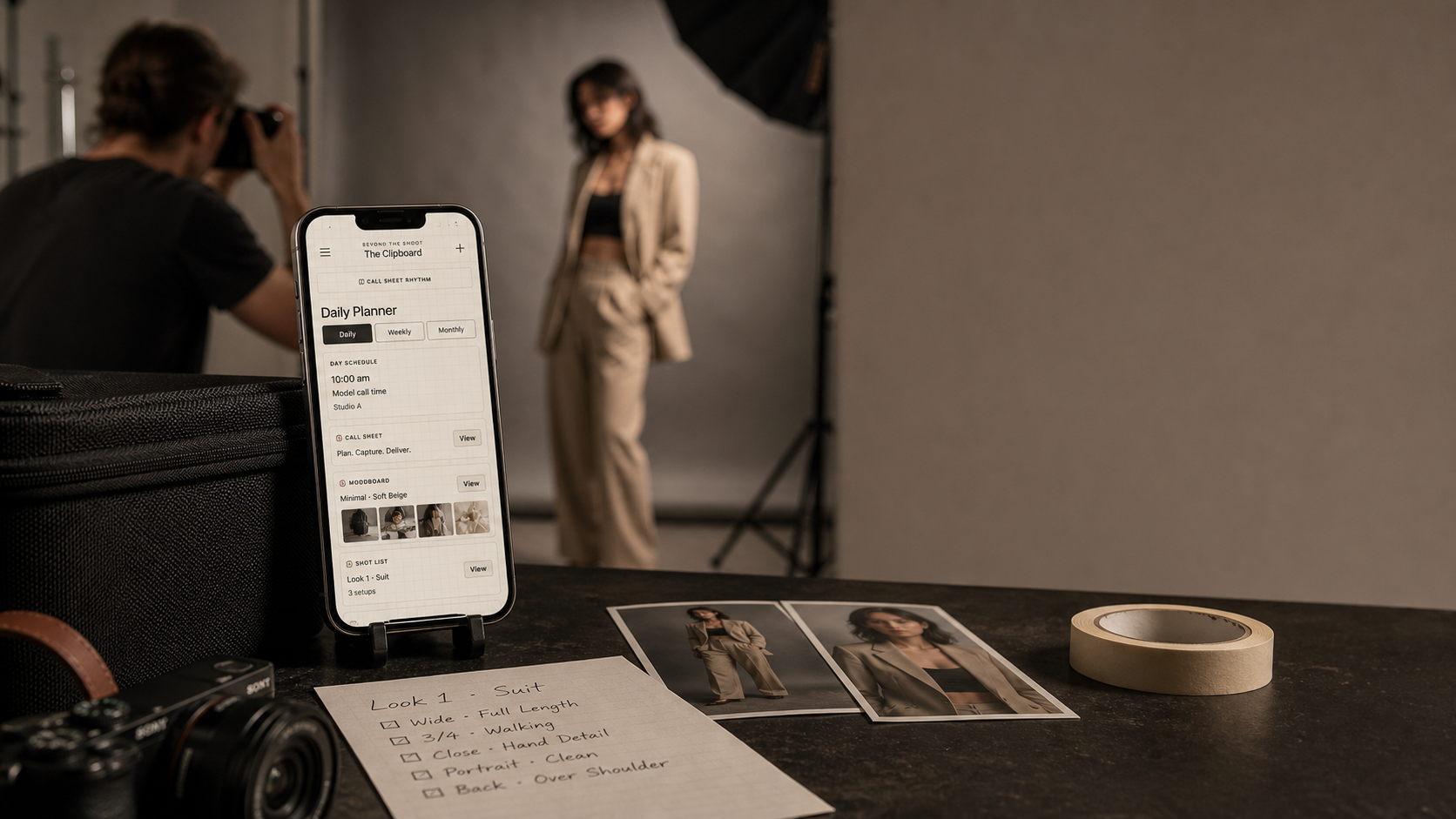 The Photographer's Clipboard on an iPhone during a model shoot
