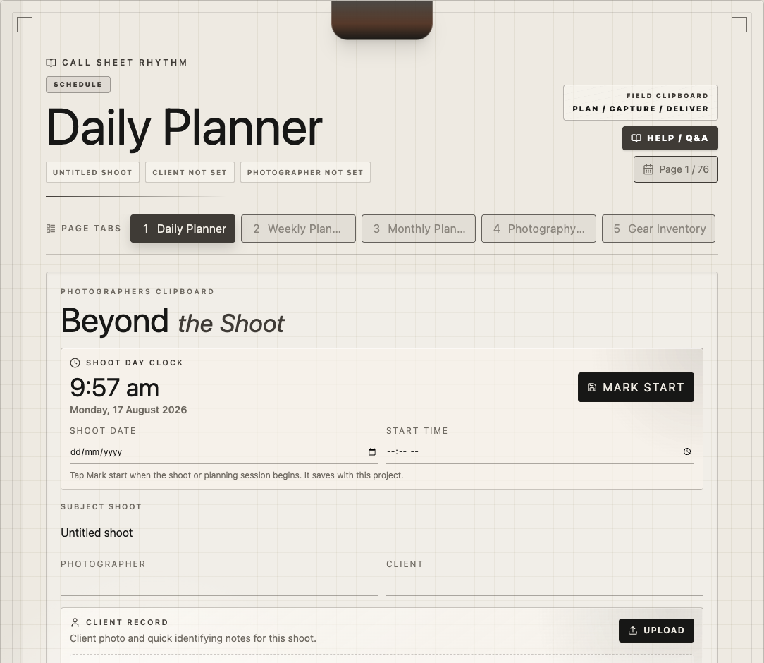 Build the day screen from The Photographer's Clipboard